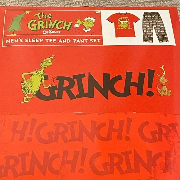The Grinch “Merry Whatever” Sleep Tee Shirt and Pajama Pant Set Mens Medium - Picture 6 of 6